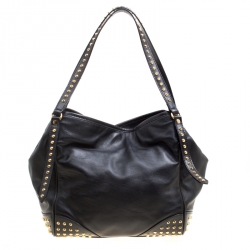 Pre Owned Burberry Black Leather Medium Canterbury Studded Tote