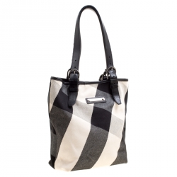 Pre Owned Burberry Black Mega Check Canvas and Leather Tote