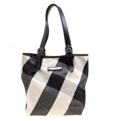 Pre Owned Burberry Black Mega Check Canvas and Leather Tote