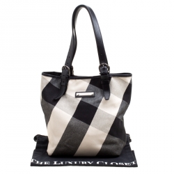 Pre Owned Burberry Black Mega Check Canvas and Leather Tote