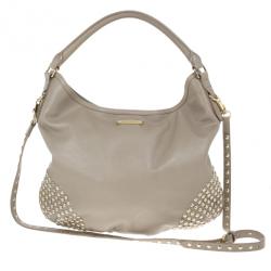 Pre Owned Burberry Medium Leather Corner Studded Hobo Bag