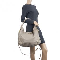 Pre Owned Burberry Medium Leather Corner Studded Hobo Bag