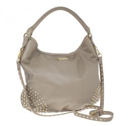 Pre Owned Burberry Medium Leather Corner Studded Hobo Bag