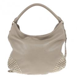 Pre Owned Burberry Medium Leather Corner Studded Hobo Bag