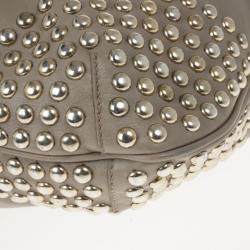 Pre Owned Burberry Medium Leather Corner Studded Hobo Bag