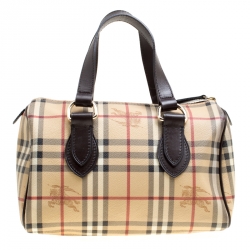 مملوكة مسبقًا Burberry Beige Haymarket Check Coated Canvas Boston Bag