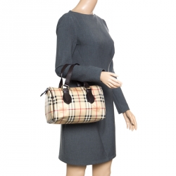 مملوكة مسبقًا Burberry Beige Haymarket Check Coated Canvas Boston Bag