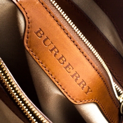 Pre Owned Burberry Multicolor/Brown Canvas and Leather Mega Check Tote