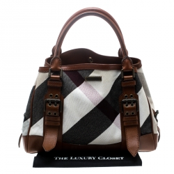 Pre Owned Burberry Multicolor/Brown Canvas and Leather Mega Check Tote