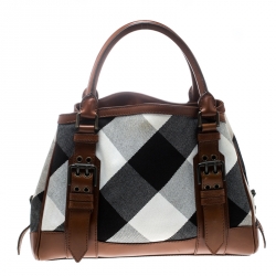 Pre Owned Burberry Multicolor/Brown Canvas and Leather Mega Check Tote