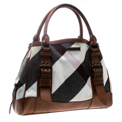 Pre Owned Burberry Multicolor/Brown Canvas and Leather Mega Check Tote