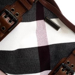 Pre Owned Burberry Multicolor/Brown Canvas and Leather Mega Check Tote
