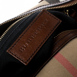 Pre Owned Burberry Beige/Brown House Check Canvas and Leather Boston Bag