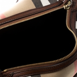 Pre Owned Burberry Beige/Brown House Check Canvas and Leather Boston Bag