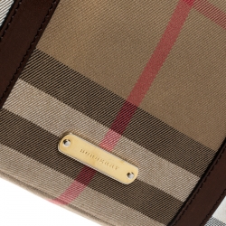 Pre Owned Burberry Beige/Brown House Check Canvas and Leather Boston Bag