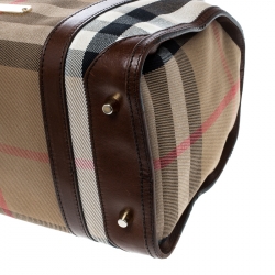 Pre Owned Burberry Beige/Brown House Check Canvas and Leather Boston Bag