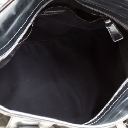 Pre Owned Burberry Silver Beat Check Nylon and Patent Leather Medium Lowry Top Handle Bag