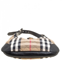 Pre Owned Burberry Beige/Black Quilted Canvas and Leather Brooke Hobo