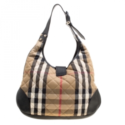 Pre Owned Burberry Beige/Black Quilted Canvas and Leather Brooke Hobo