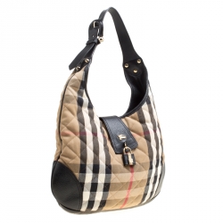 Pre Owned Burberry Beige/Black Quilted Canvas and Leather Brooke Hobo