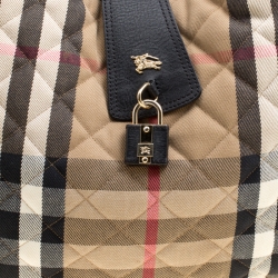 Pre Owned Burberry Beige/Black Quilted Canvas and Leather Brooke Hobo