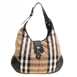 Pre Owned Burberry Beige/Black Quilted Canvas and Leather Brooke Hobo