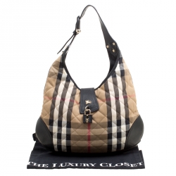 Pre Owned Burberry Beige/Black Quilted Canvas and Leather Brooke Hobo