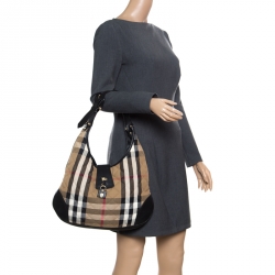 Pre Owned Burberry Beige/Black Quilted Canvas and Leather Brooke Hobo