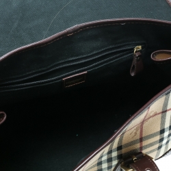 Pre Owned Burberry Beige/Brown Haymarket Check Canvas and Leather Satchel
