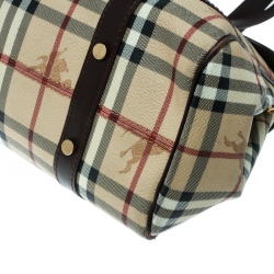 Pre Owned Burberry Beige/Brown Haymarket Check Canvas and Leather Satchel