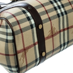 Pre Owned Burberry Beige/Brown Haymarket Check Canvas and Leather Satchel