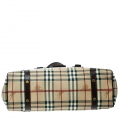 Pre Owned Burberry Beige/Brown Haymarket Check Canvas and Leather Satchel