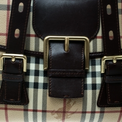 Pre Owned Burberry Beige/Brown Haymarket Check Canvas and Leather Satchel