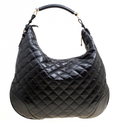 Pre Owned Burberry Black Quilted Leather Hoxton Hobo