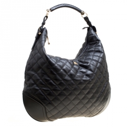 Pre Owned Burberry Black Quilted Leather Hoxton Hobo
