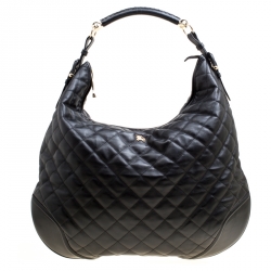Pre Owned Burberry Black Quilted Leather Hoxton Hobo