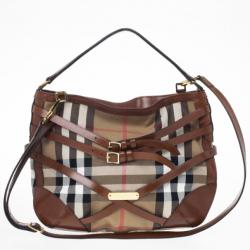 مملوكة مسبقًا Burberry Brown Dutton Check Canvas Shoulder Bag