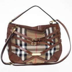 مملوكة مسبقًا Burberry Brown Dutton Check Canvas Shoulder Bag