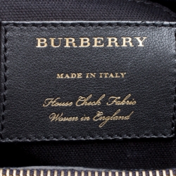 Burberry Navy Blue Leather and House Check Canvas Medium Banner Top Handle Bag