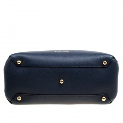 Burberry Navy Blue Leather and House Check Canvas Medium Banner Top Handle Bag