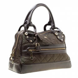 مملوكة مسبقًا Burberry Dark Green/Brown Nylon and Leather Westbury Satchel