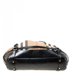 Pre Owned Burberry Black House Check Fabric and Leather Bridle Hobo