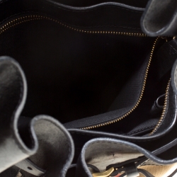 Pre Owned Burberry Black House Check Fabric and Leather Bridle Hobo