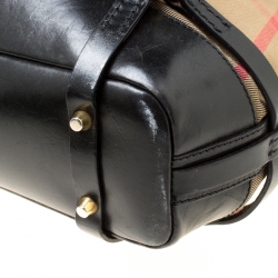 Pre Owned Burberry Black House Check Fabric and Leather Bridle Hobo