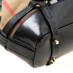 Pre Owned Burberry Black House Check Fabric and Leather Bridle Hobo