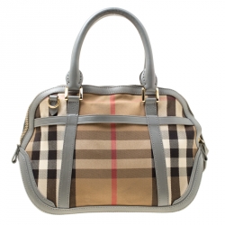 Pre Owned Burberry Grey House Check Fabric and Leather Orchard Bowler Bag
