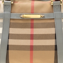 Pre Owned Burberry Grey House Check Fabric and Leather Orchard Bowler Bag
