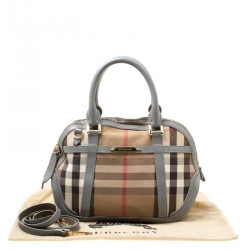 Pre Owned Burberry Grey House Check Fabric and Leather Orchard Bowler Bag