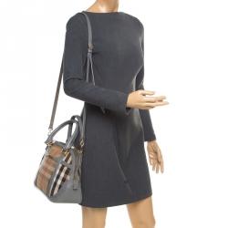 Pre Owned Burberry Grey House Check Fabric and Leather Orchard Bowler Bag