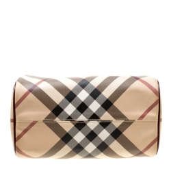 Pre Owned Burberry Burgundy Nova Check PVC Chester Boston Bag